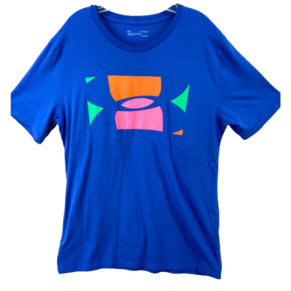Under Armour T-Shirt Womens XL Blue Pink Heat Gear Crew Short‎ Sleeve Pull Over